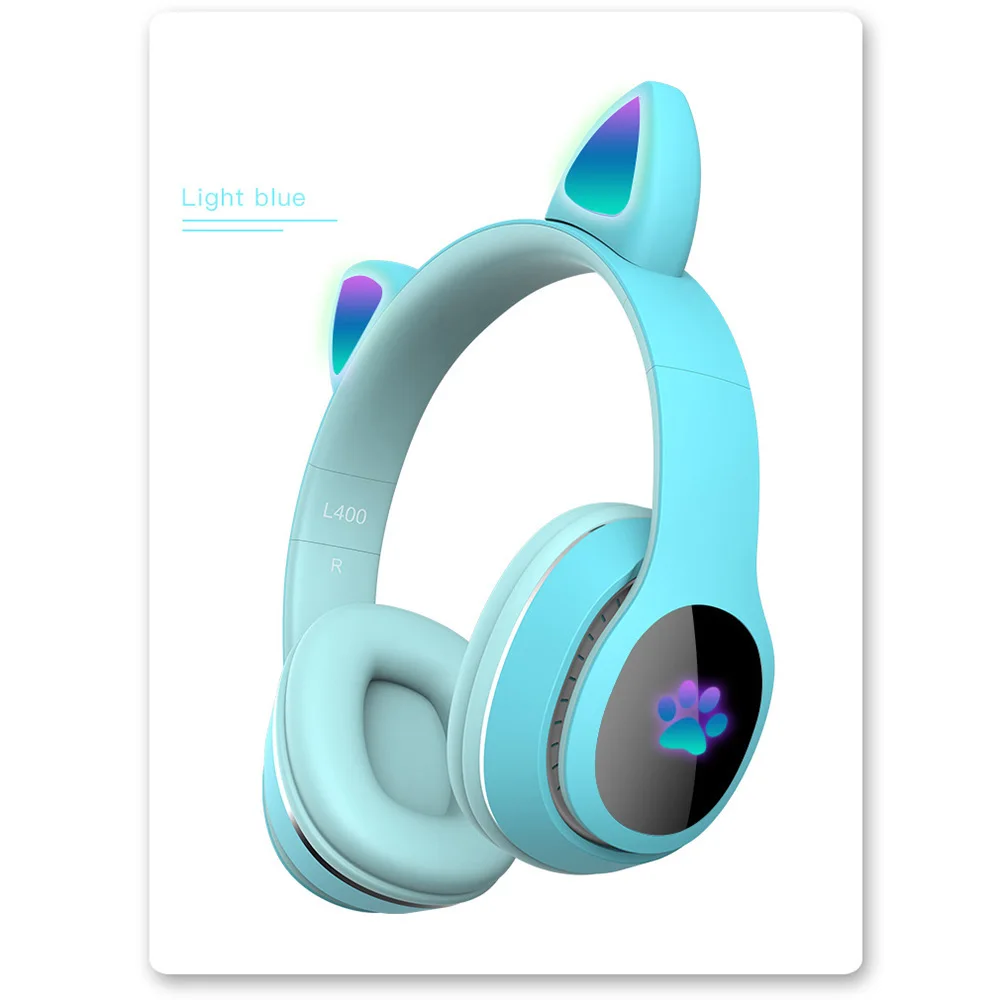 

L400 Over Ear Music Headset Glowing Cat Ear Headphones LED Foldable Bluetooth 5.0 Earphone with Mic AUX IN TF Card for Kids