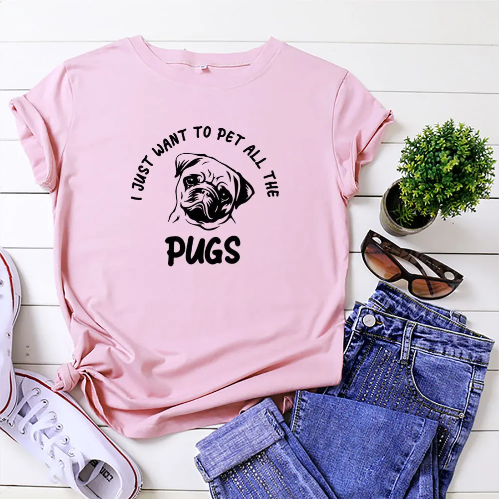 

Женская футболка большого размера из 100% хлопка с круглым вырезом Harajuku, Милая футболка с изображением забавной собаки, мопса, повседневная женская футболка, лето 2020
