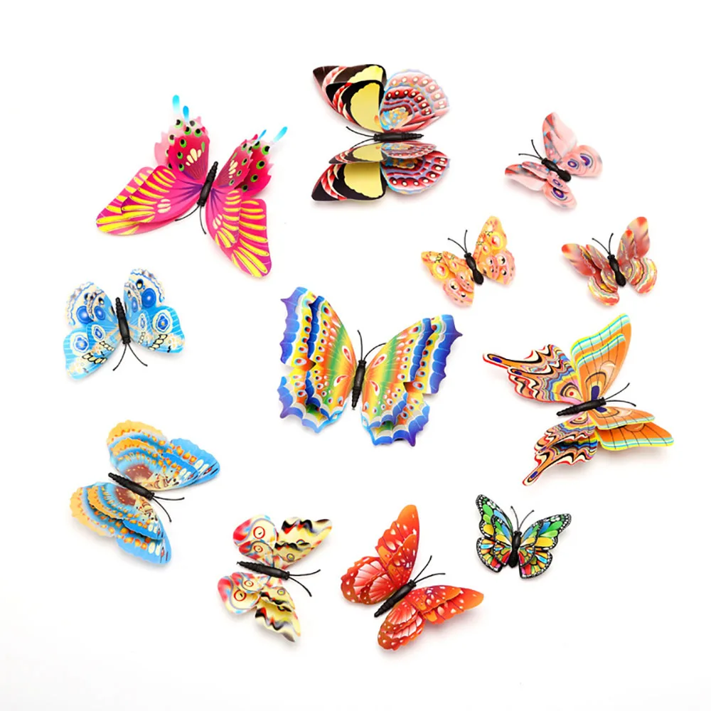 

New Style 12Pcs Double Layer 3D Butterfly Wall Sticker On The Wall Home Decor Butterflies For Decoration Magnet Fridge Stickers