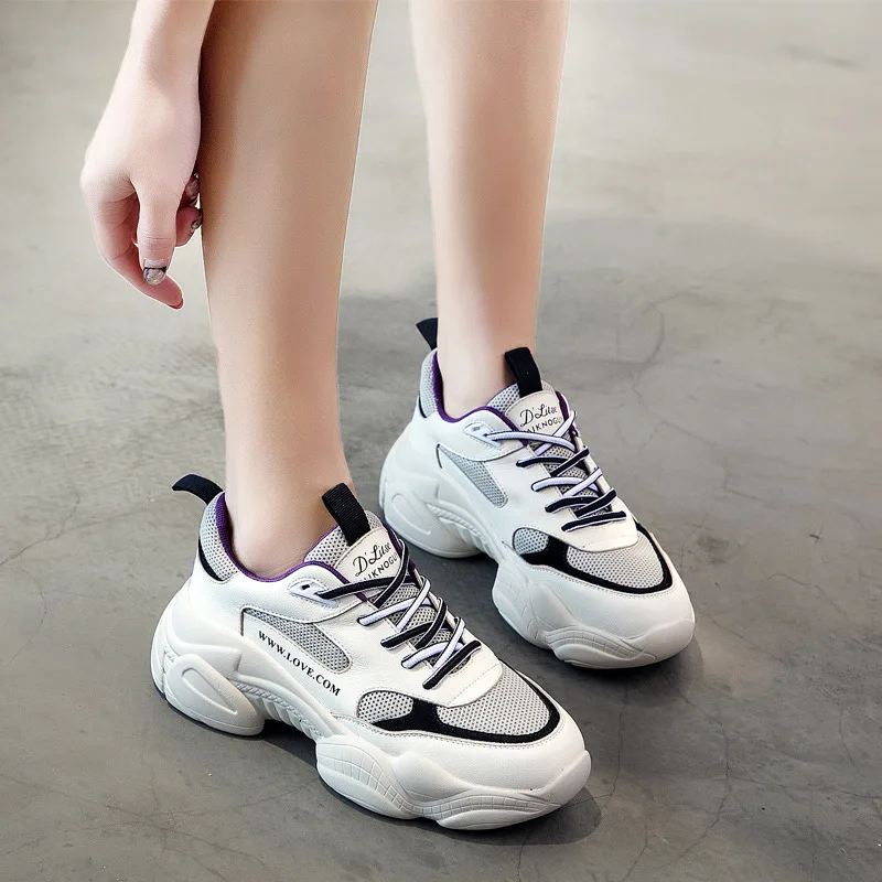 Повседневная женская обувь из натуральной кожи для бега 2019 года кроссовки папы