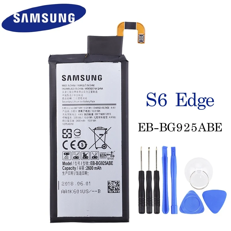 Оригинальная батарея Samsung для Samsung Galaxy S6 edge G925 G925F G925I G925A G925T G925V G925P G925S G9250 EB-BG925ABE 2600 мА-ч