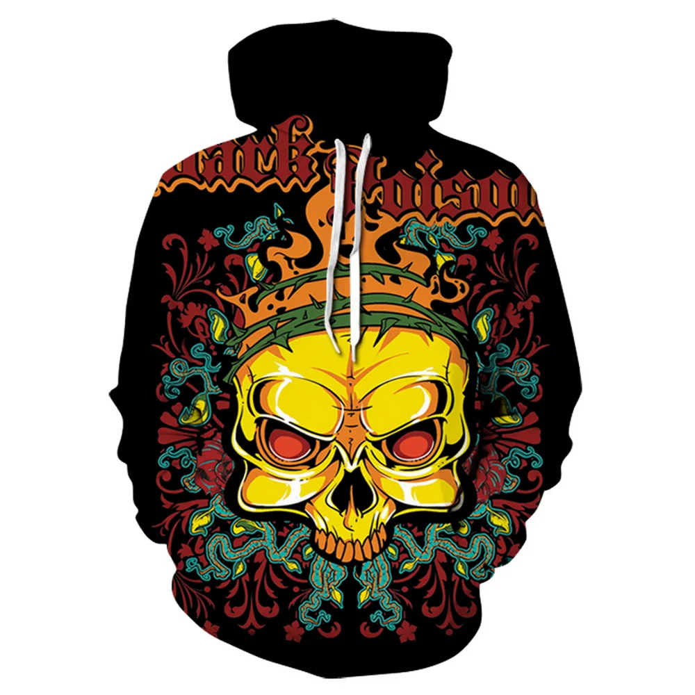 

2020 new man Skull yellow printed Harajuku Hoodies Sweatshirts Men Women 3D Pullover Funny Hooded Fashion tops drop ship