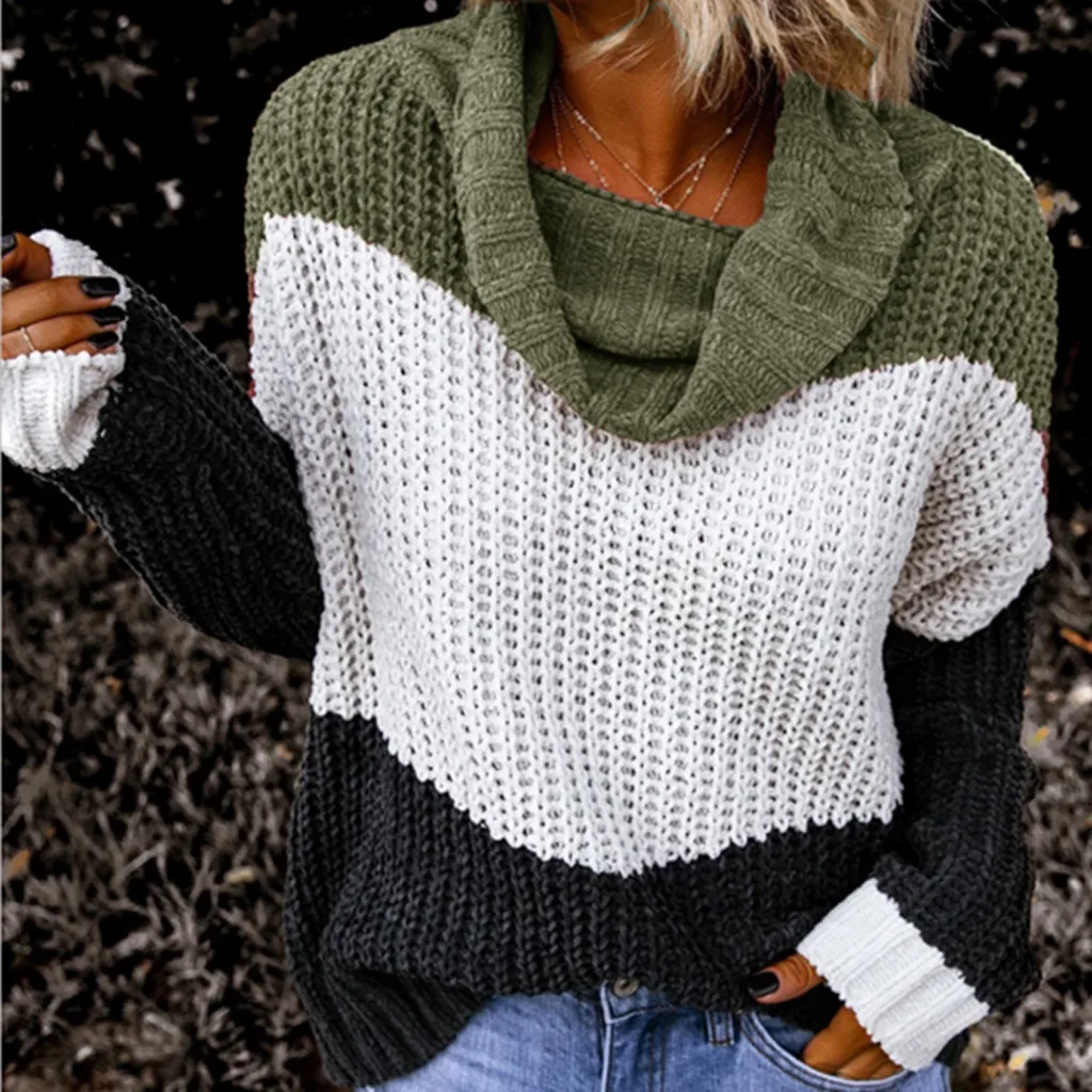 Свитер женский зимний свободного покроя с круглым вырезом и длинными рукавами |