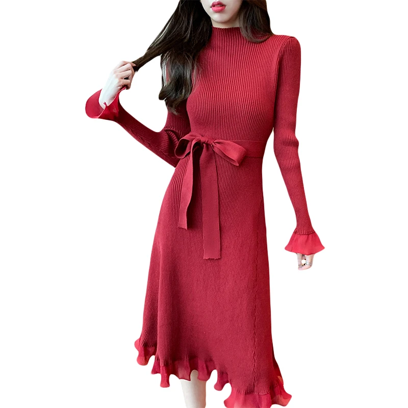 

Autumn Sweater Women Elegant Slim And Versatile Knitted Dress Pull Femme Jumper Sueter Mujer Truien Dames Solid Pullover