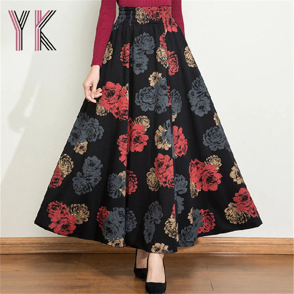 

Floral Print Graphics Elastic High Waist Big Swing Long Skirts Women Mom A-Line Maxi Skirt Wild Elegant 90s Aesthetic Loose Saia