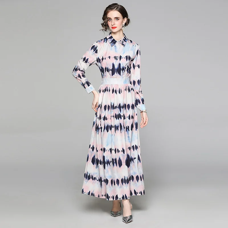 

Woman Dress 2021 New Dress Plus Size Elegant Clothes Long Sleeve Chiffon Office Lady A-LINE Printing O-Neck Summer Causal Young