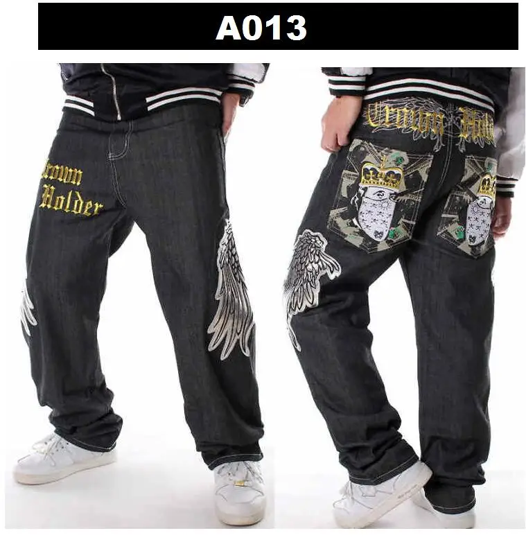 Multiple Styles Jeans Men Street Dance Jeans Hip Hop Embroidery Loose Board Jeans Personality Male Skateboard Jeans 30-46