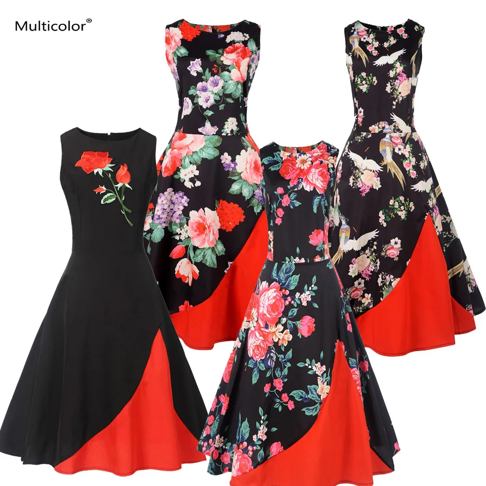 Разноцветное свободное платье с круглым вырезом и принтом rexplosion элегантное