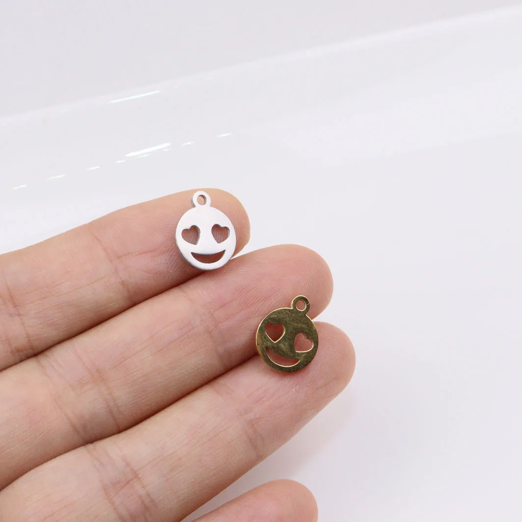 

10 шт. 10 мм, оптовая продажа, высококачественные подвески из нержавеющей стали с зеркальной полировкой и улыбкой, подвеска «сделай сам», ожер...