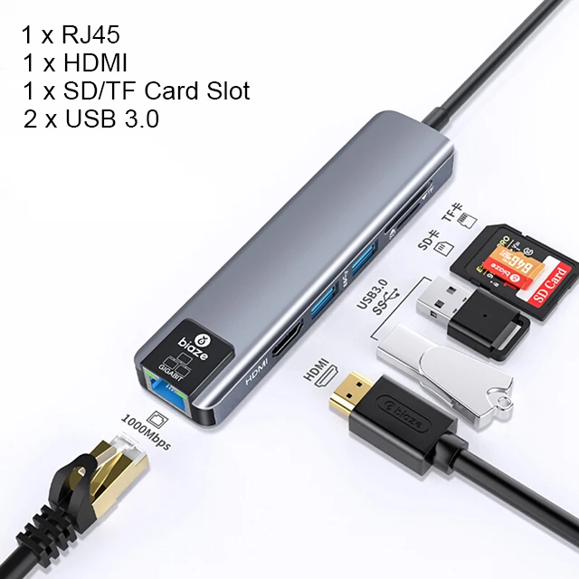Usb-хаб Biaze type C для мульти USB 3,0 HDMI RJ45 TF/SD кард-ридер адаптер для MacBook Pro Galaxy S9 S8 huawei P30 P20 type C концентратор - Цвет: 6 in 1 Version