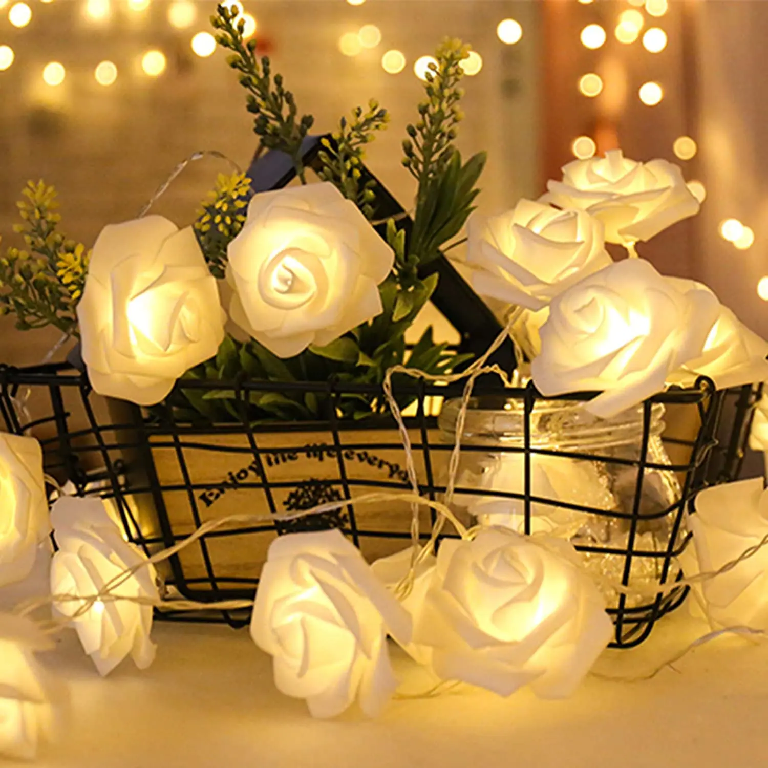 

LED Rose Flower String Lights Battery Operated Light Lamp Outdoor for Valentine's Day Wedding Garden Christmas Party Decor