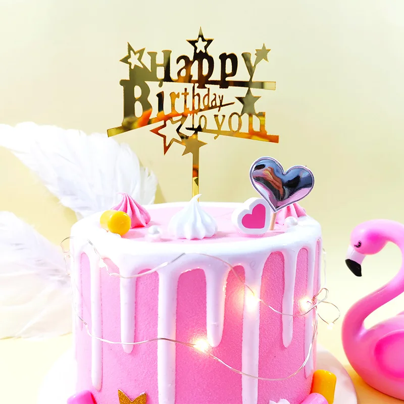 12 шт. украшения для торта на день рождения акриловые золотистые черные