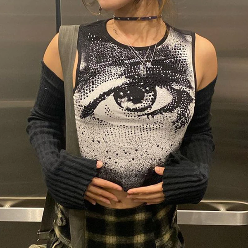 

Y2K Eyes Printed Tank Tops Sleeveless Vintage Corset Top Women Punk Streetwear Sexy Mini Vest Cute Sweats Summer Tee