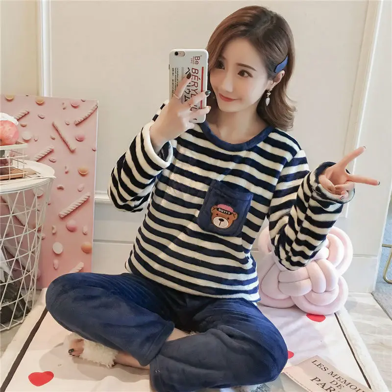 pajamaset M-5XL, зимний пижамный комплект, для женщин, длинный рукав, фланелевый, толстый, коралловый бархат, мультяшная Пижама, длинная Пижама, милые животные, женский домашний костюм - Цвет: pajamaset