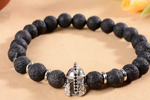 8mm uh3 silver gold copper helmet micro pave cz zircon cubic zirconia Bracelet black volcanic lava stone Buddha Yoga Bangles | Украшения и