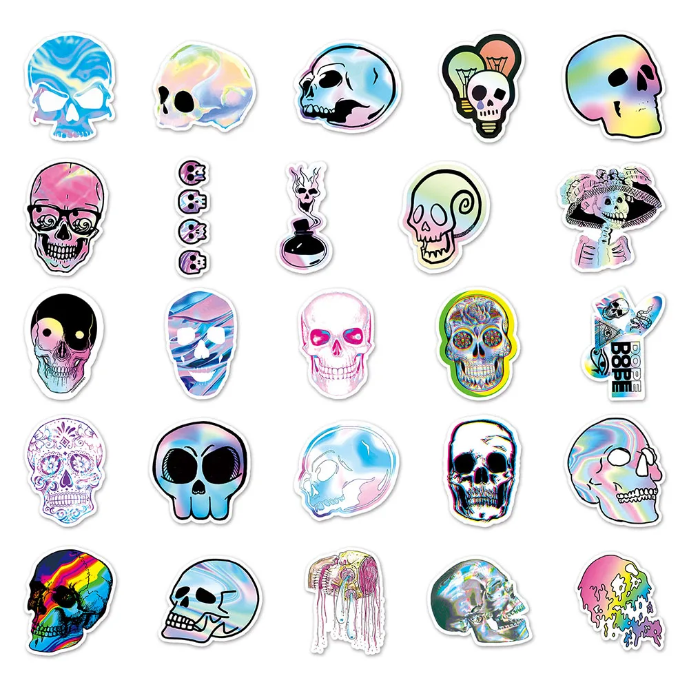 103050pcs holographic laser horror skull graffiti stickers cartoon decals guitar laptop motorcycle car phone cool sticker toy free global shipping