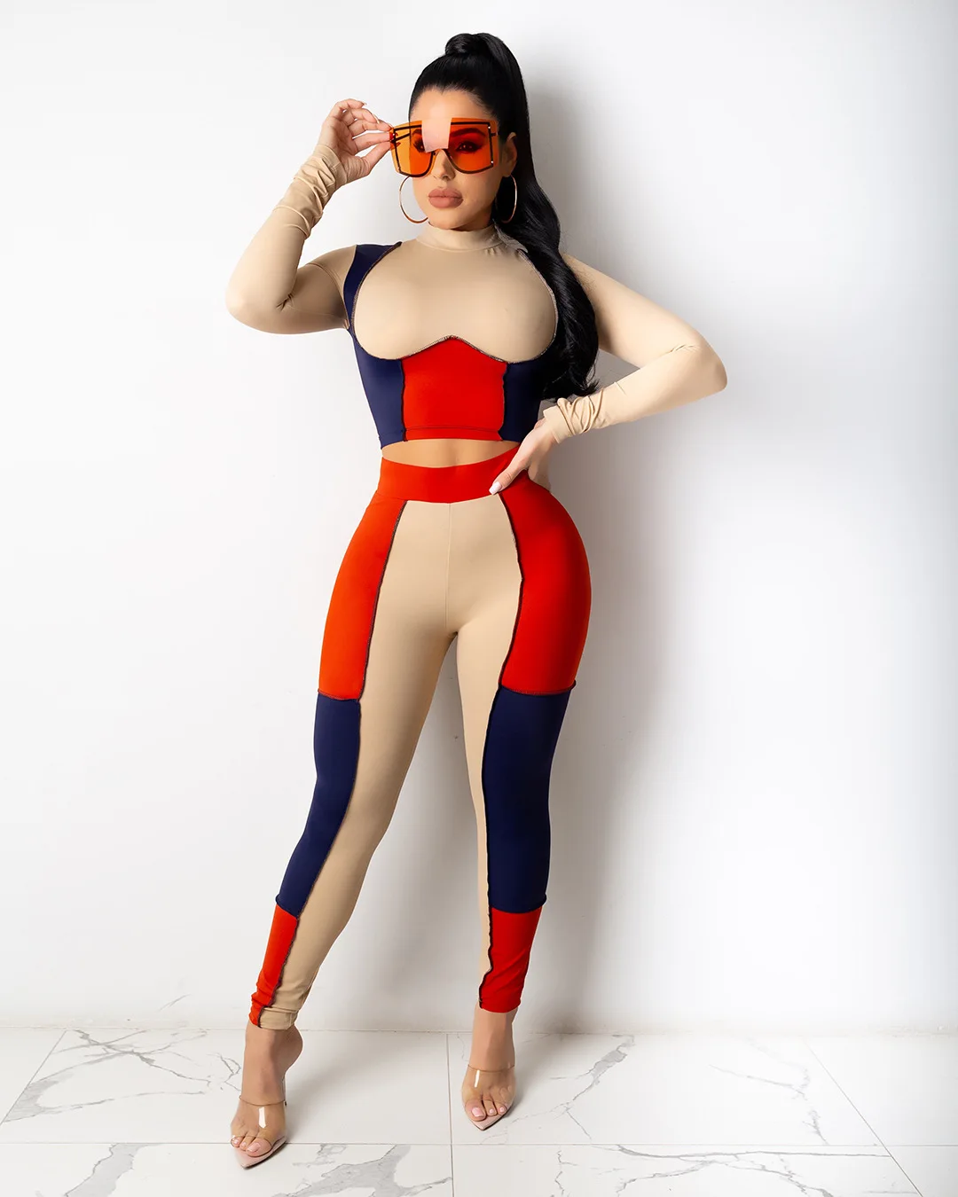 

Echoine Autumn Long Sleeve Patchwork Two Piece Set Work Out Tracksuit Women Active Sporty Yoga Legging Jogger Suit New