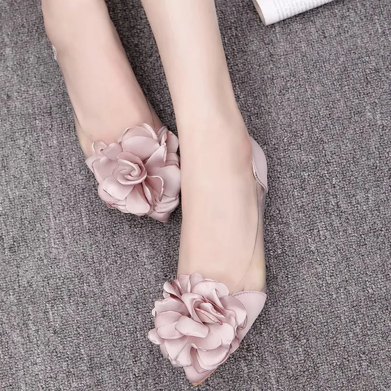 

Spring Flats Women Shoes Woman Transparent Flower Leisure Ballerina Ladies Shoes Female Pointed Toe Slip On Shallow Casual Shoes