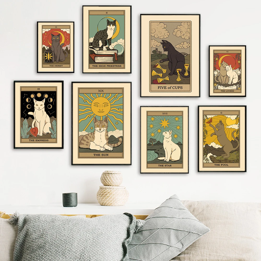

Nordic Abstract The Lovers Tarot Wall Art Pictures Canvas Painting Sun Star Empress Cat Posters Prints Living Room Home Decor