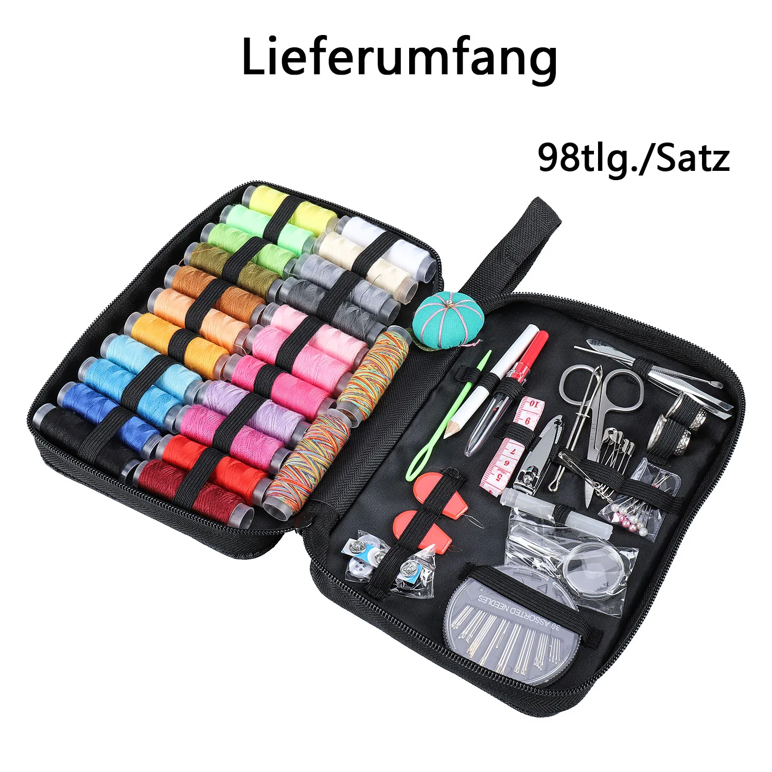 

98PCS Set Thread Threader Needle Tape Measure Scissor Sewing Kit For Home Travel