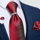 Красный зеленый шелковый галстук с принтом, роскошный классический деловой галстук для свадебной вечеринки 8 см, носовой платок, галстук, кольцо, набор, Мужской подарочный галстук, DiBanGu