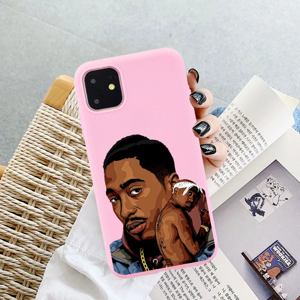 

Hot Rapper Tupac 2Pac Makaveli Soft Pink TPU Phone Case For iPhone 12 11 Pro Max 8 7 6 6S Plus XR X XS Max SE2020 Coque Fundas