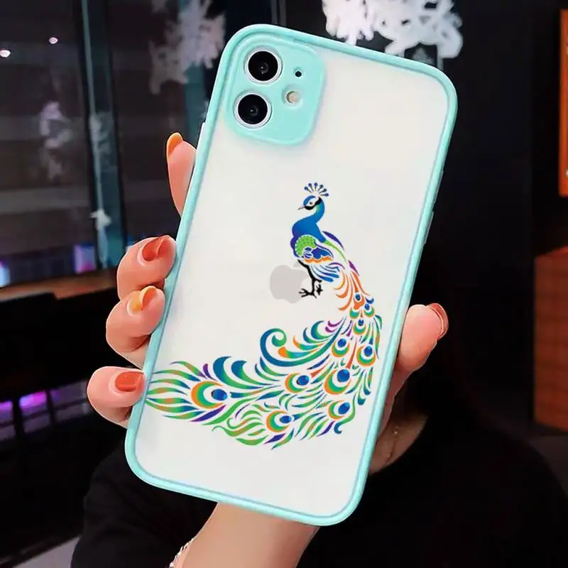

peacock cartoon animal Phone Cases matte transparent For iphone 7 8 11 12 plus mini x xs xr pro max cover