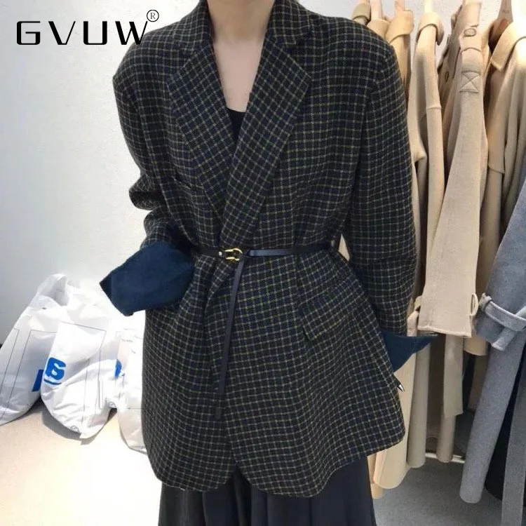 

GVUW Korean Plaid Double-sided Tweed Coat Handmade Wool Suit Women women's office suit wholesale clothes