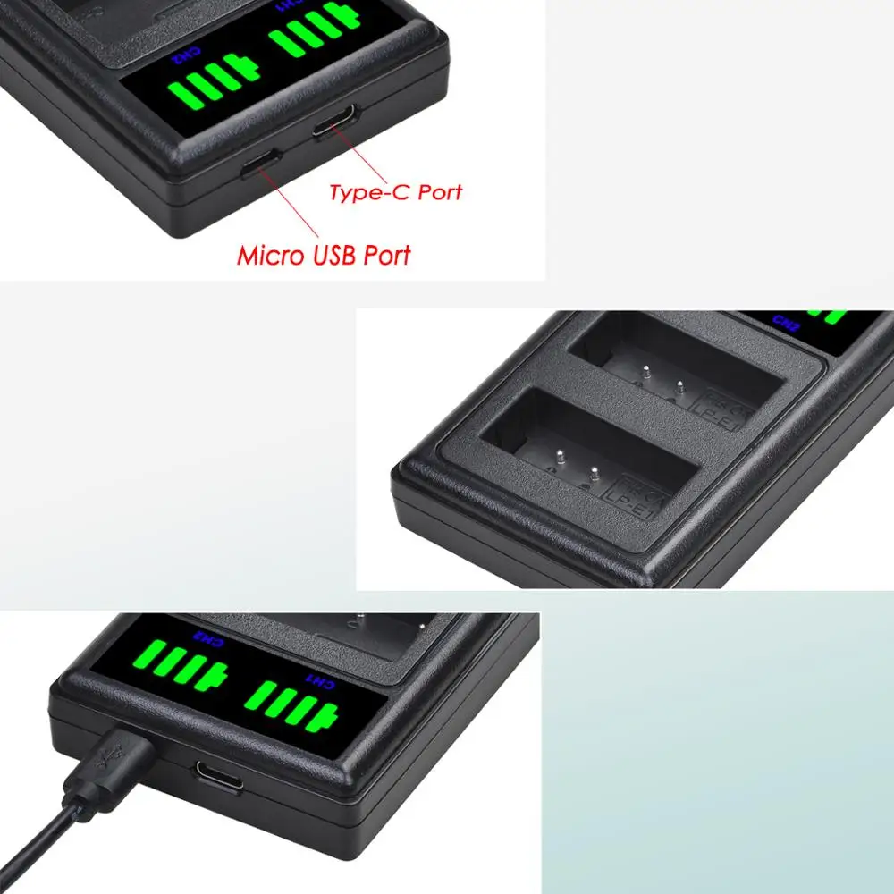 

3-Pack LP-E10 LPE10 Battery with LED USB LP E10 Battery Charger for Canon 1100D 1200D 1300D 2000D Kiss X50 X70 Rebel T3 T5