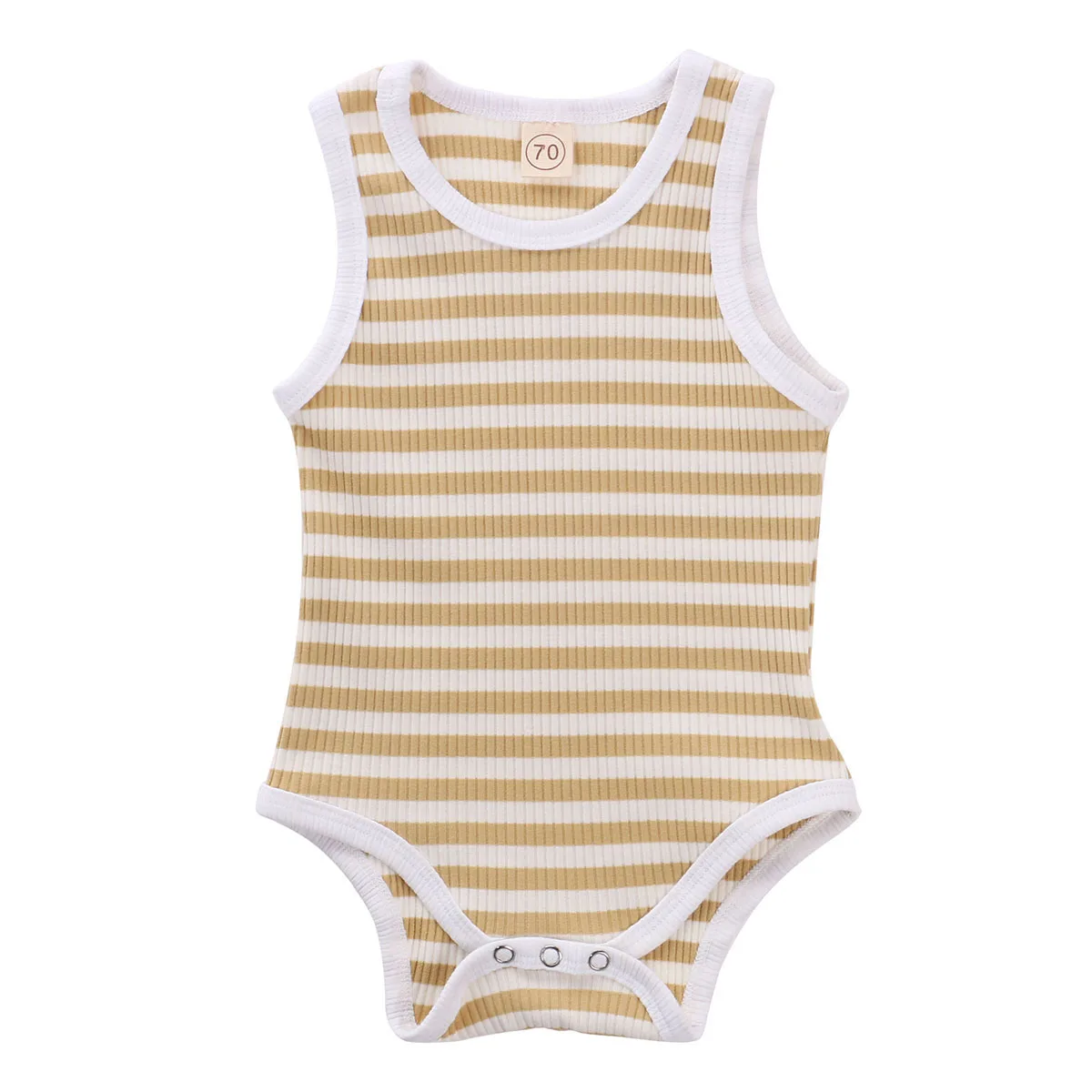 

Лето 2020, одежда для маленьких девочек, трикотажное Боди без рукавов с круглым вырезом, комбинезоны для новорожденных в Вертикальную Полоску...