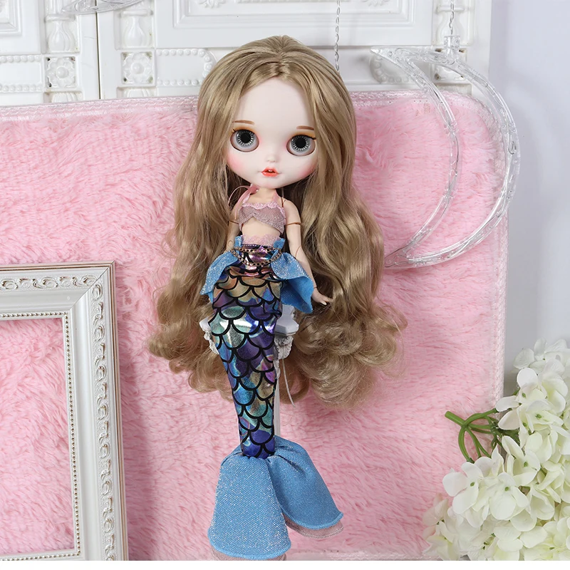 Наряд для куклы DBS Blyth ICY 1/6 костюм русалки рыбий хвост блестящие весы с кружевным