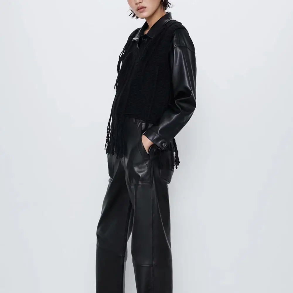 2019 ZA женский вязаный свитер с бахромой на осень и зиму Повседневный пуловер