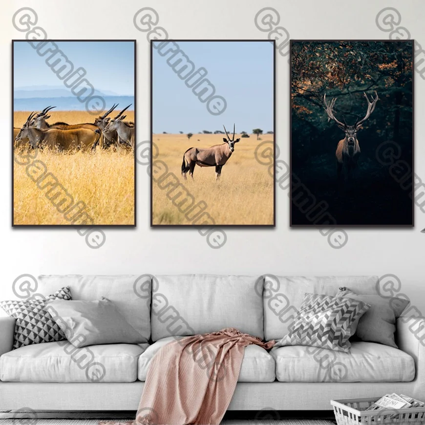 

Poster Animal Goat Yellow Prairie Deer Canvas Painting and Prints Wall Art Pictures Decoration for Living Room 3Pcs Frameless