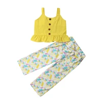 toddler kids baby girls clothes suits yellow off shoulder ruffle sling tank tops floral pants summer casual outfits