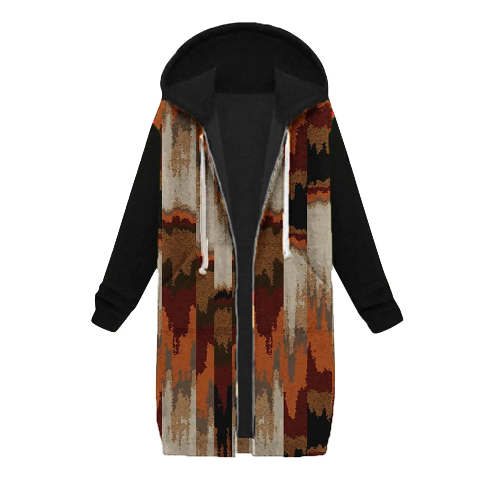 

2021 Autumn Casual Women Long Hoodies Sweatshirt Coat Zip Up Outerwears Hooded Jacket Winter Pockets Plus Size Outwear Tops