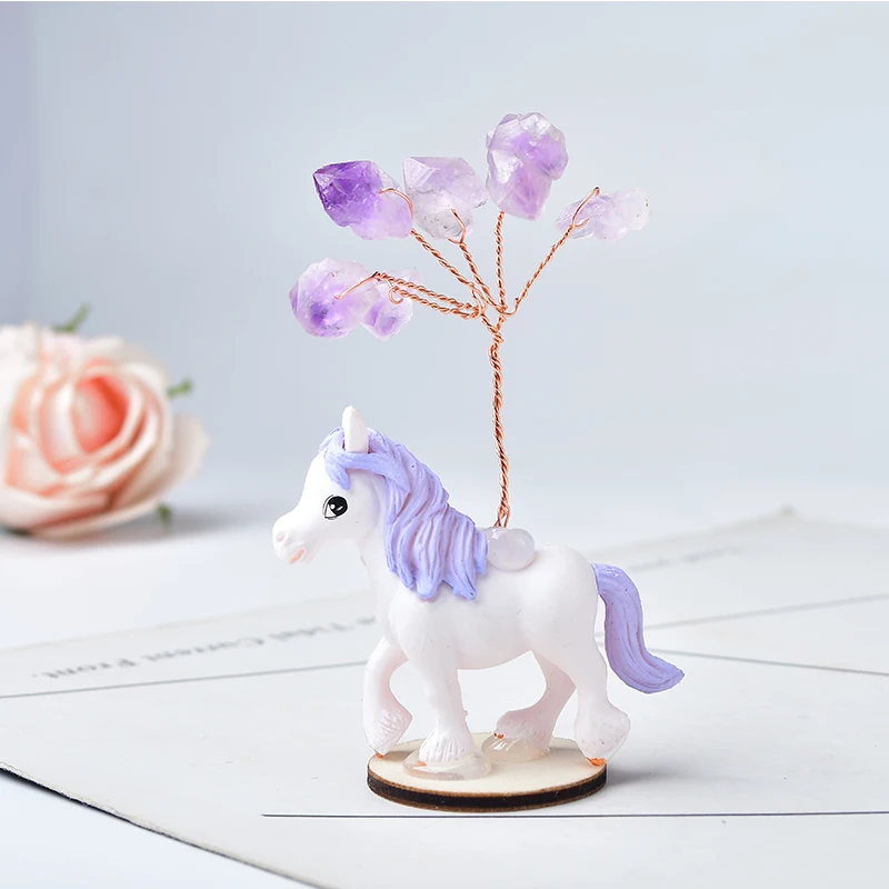 

1PC Natural Amethyst Horse Animal Hand-made Lucky Tree Stone Mineral Ornaments Home Decoration Healing Stone Figurine Gift
