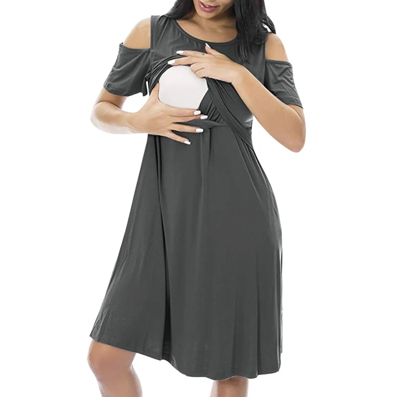 ENXI платье для беременных с открытыми плечами Черное и серое грудного