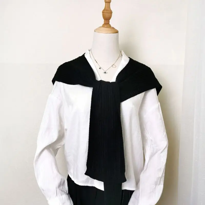 Осенняя Вязаная Шаль в рубчик для женщин и мужчин с искусственным воротником