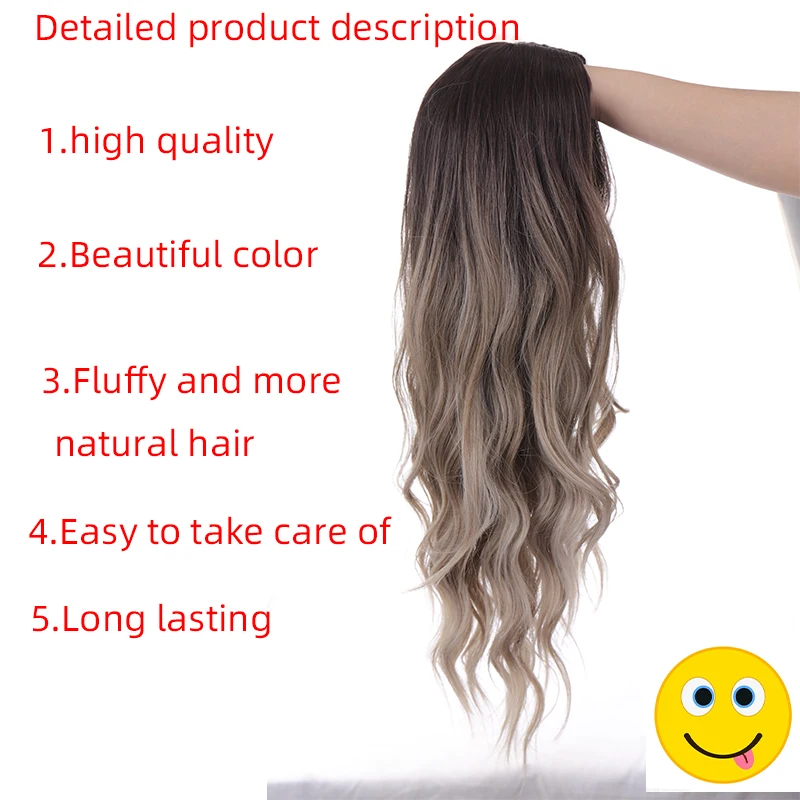 

Brown light gray curly long wavy half-part heat-resistant natural cosplay wig ladies wig