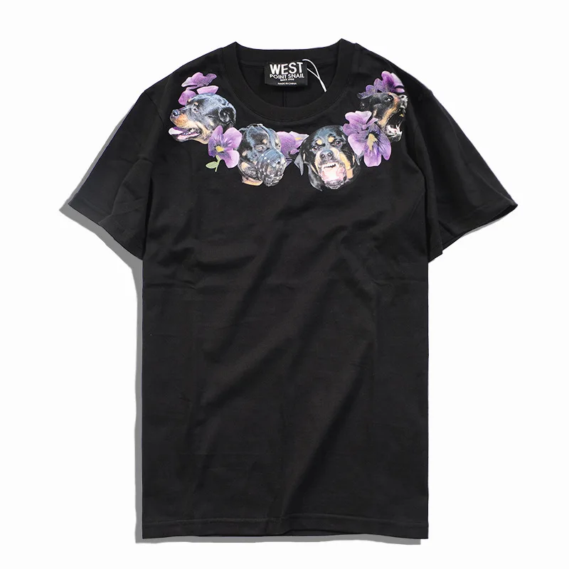 

19ss New Men High Punk luxury Rottweiler Flowers Dog Fashion Shirts Shirt Hip Hop Skateboard Cotton Top tee T-shirts #376