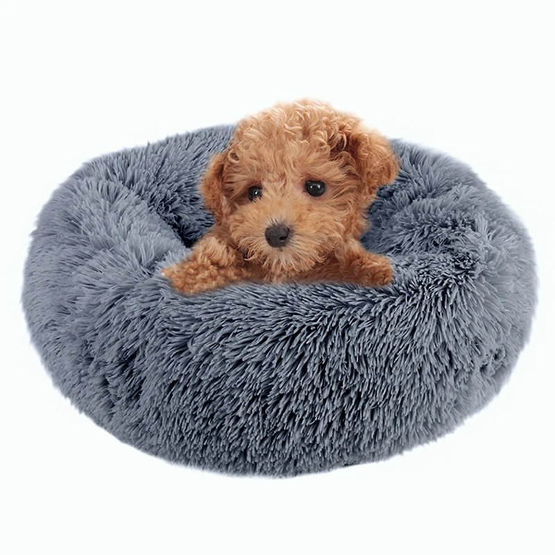 Круглая кровать для собаки дом супер мягкая длинная плюшевая корзина зимняя