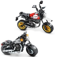 technical famous brand motorcycle ducatis scrambler desert sled model moc building block harl iron 883 brick toy collection
