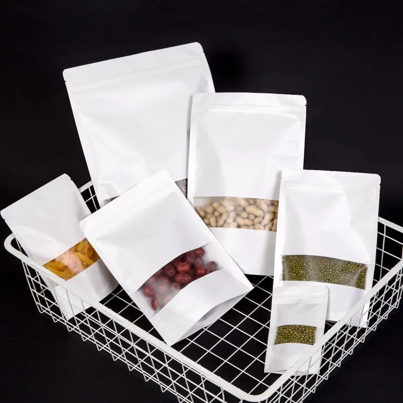 GXYAYYBB Крафтовый пакет с прозрачным окном Zip lock для упаковки подарков, сухих продуктов, фруктов и чая с самозапечатывающейся молнией Stand up Party bag.