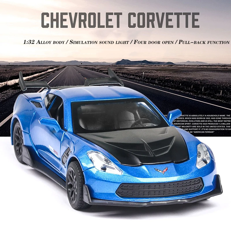 1:32 Corvette Diecasts& Toy vehicles сплав оттягивающийся автомобиль игрушки Модель со звуком и светильник игрушечные машинки для детей Подарки