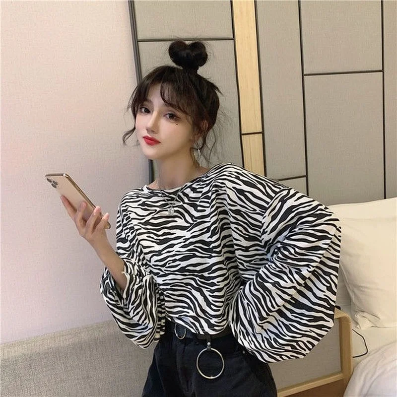 HOUZHOU Women Sweetshirts Lantern Sleeve Pullovers Harajuku Streetwear Women Korean Pop Plus Hip Hop Size Mode Femme Clothing