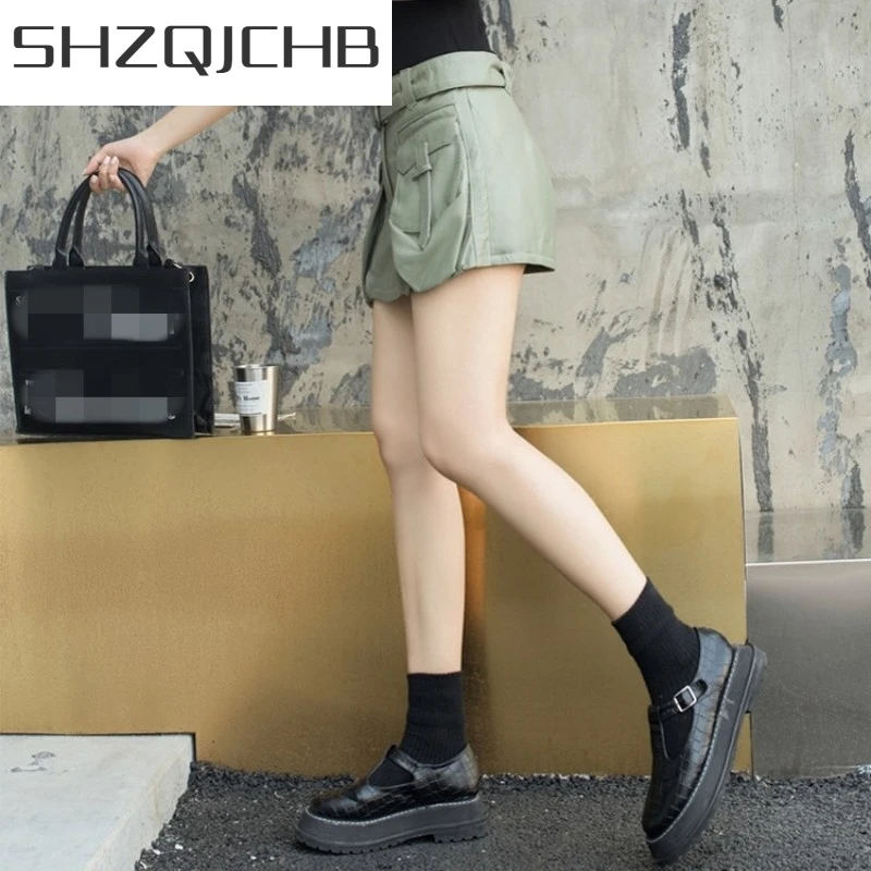 JCHB 2021 Designer Genuine Leather Skirt Shorts Women Streetwear Sheepskin Work Skirt Shorts High Quality Personality Pocket A-L