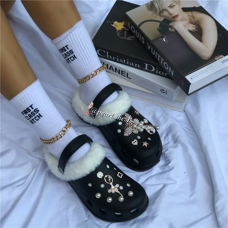 

2021 New Diamond Charms Slippers Women' Clogs Mule Platform Eva Garden Beach Water Shoes Sandals Shoes For Women With Charms