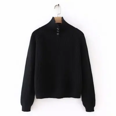 

Autumn and Winter Breasted Knitted Sweater Korean New Simple Casual All-match Solid Color Women's Turtleneck Wool Pullover 11745