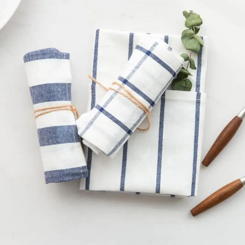 

10pcs high quality Blue white check striped tea towel kitchen towel napkin table cloth 100% cotton60