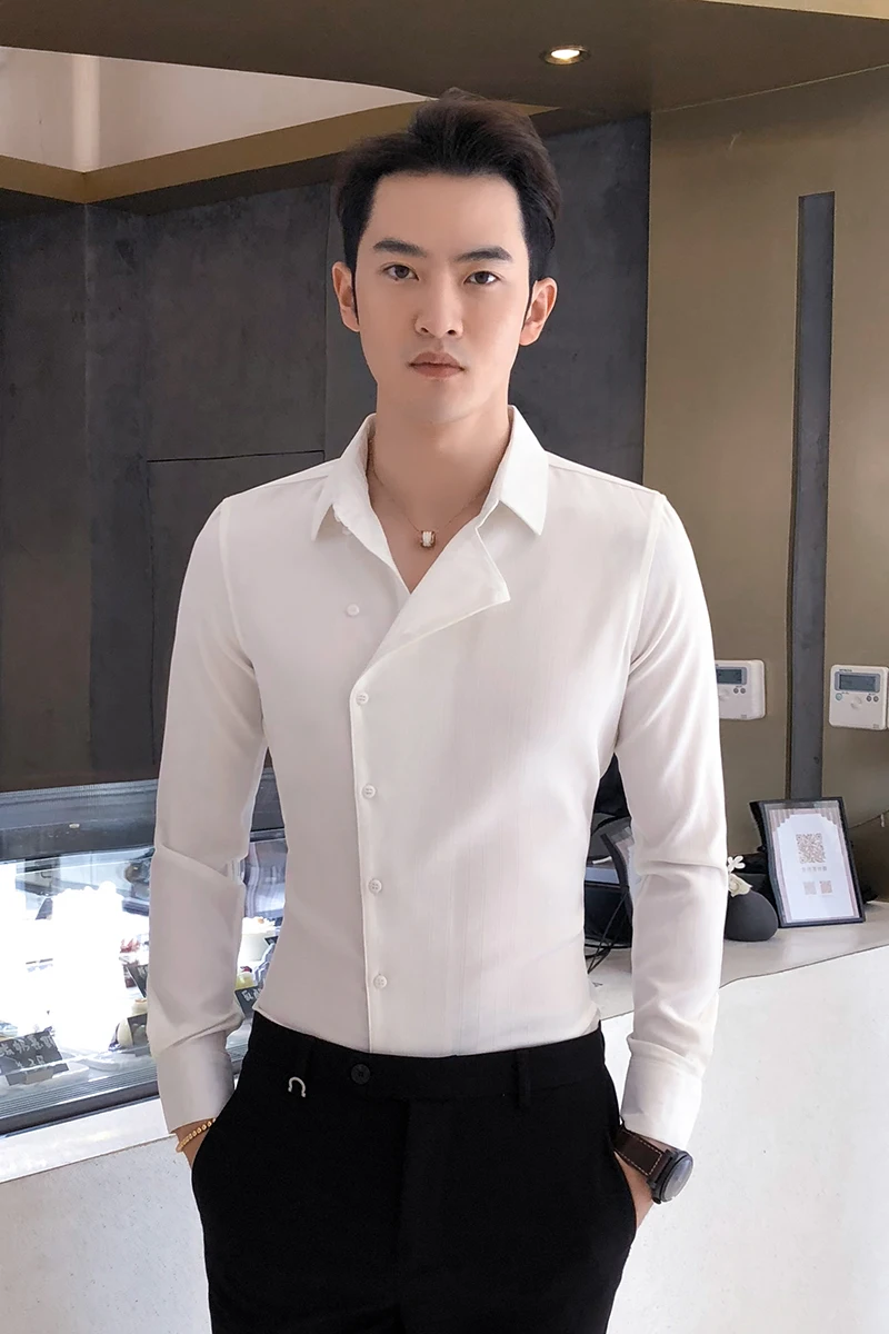 Partial Threshold Shirt Men Fashion 2020 Formal Wear Business Mens Dress Shirts Long Sleeve Casual Slim Fit Tuxedo | Мужская одежда